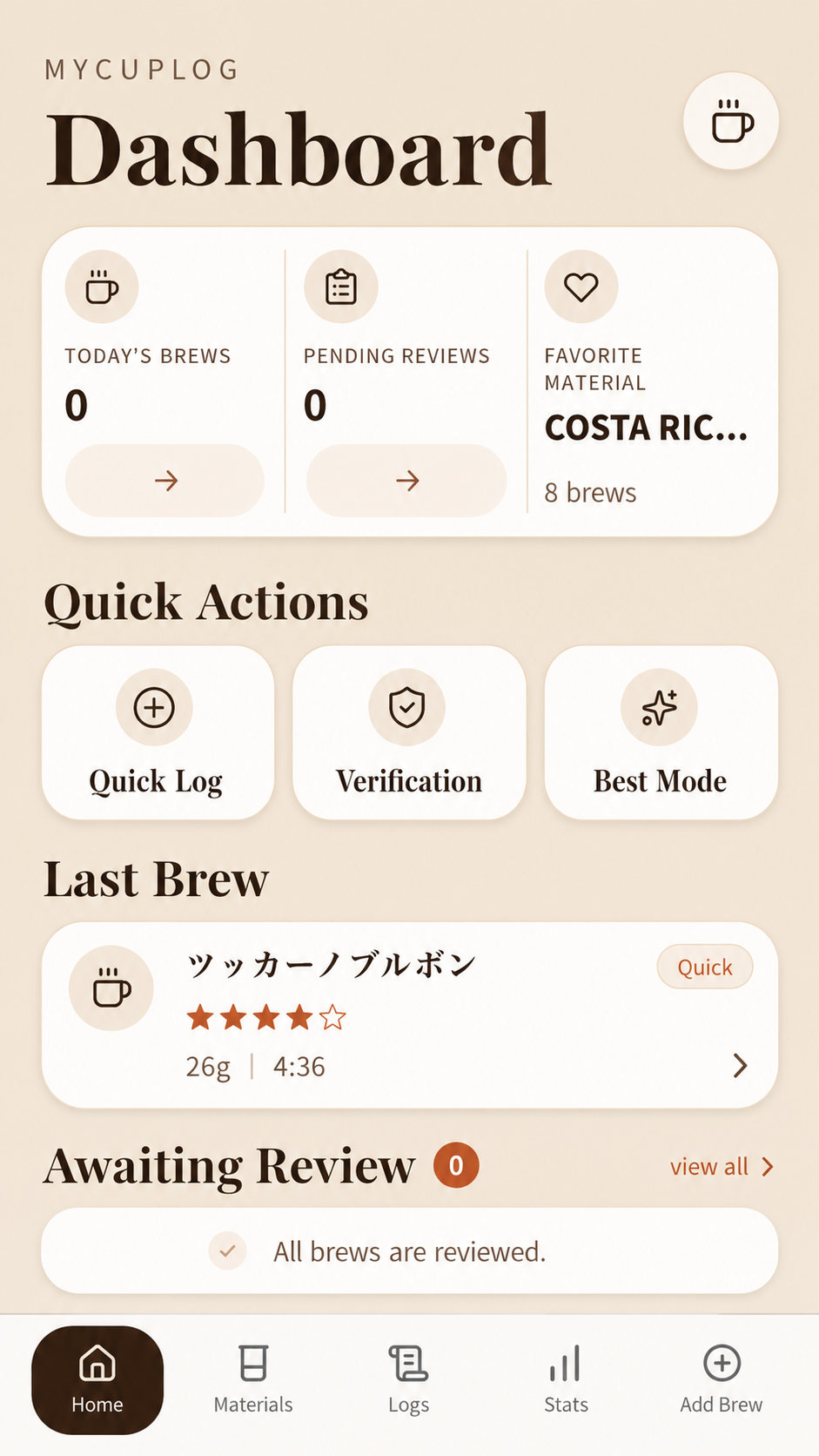 MyCupLog のダッシュボードイメージ