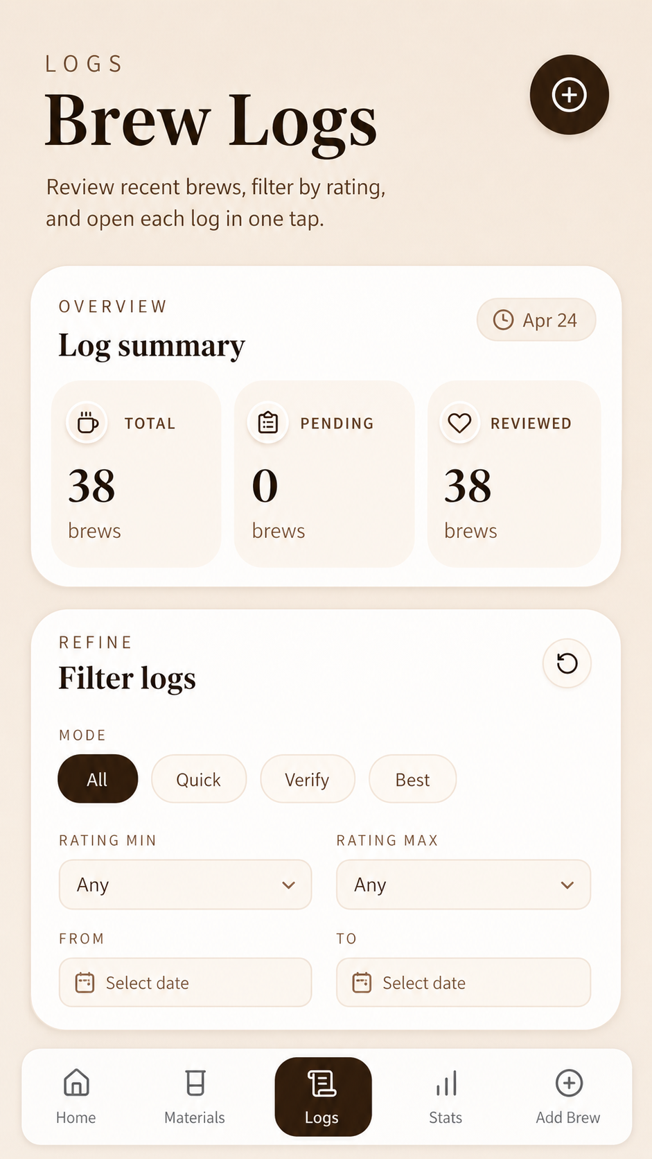MyCupLog のログ一覧画面イメージ